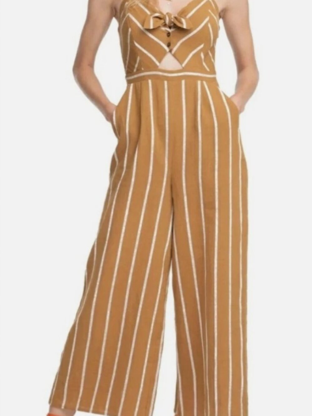 Fabrik Gold Yellow Striped Sleeveless Wide Leg Jumpsuit medium